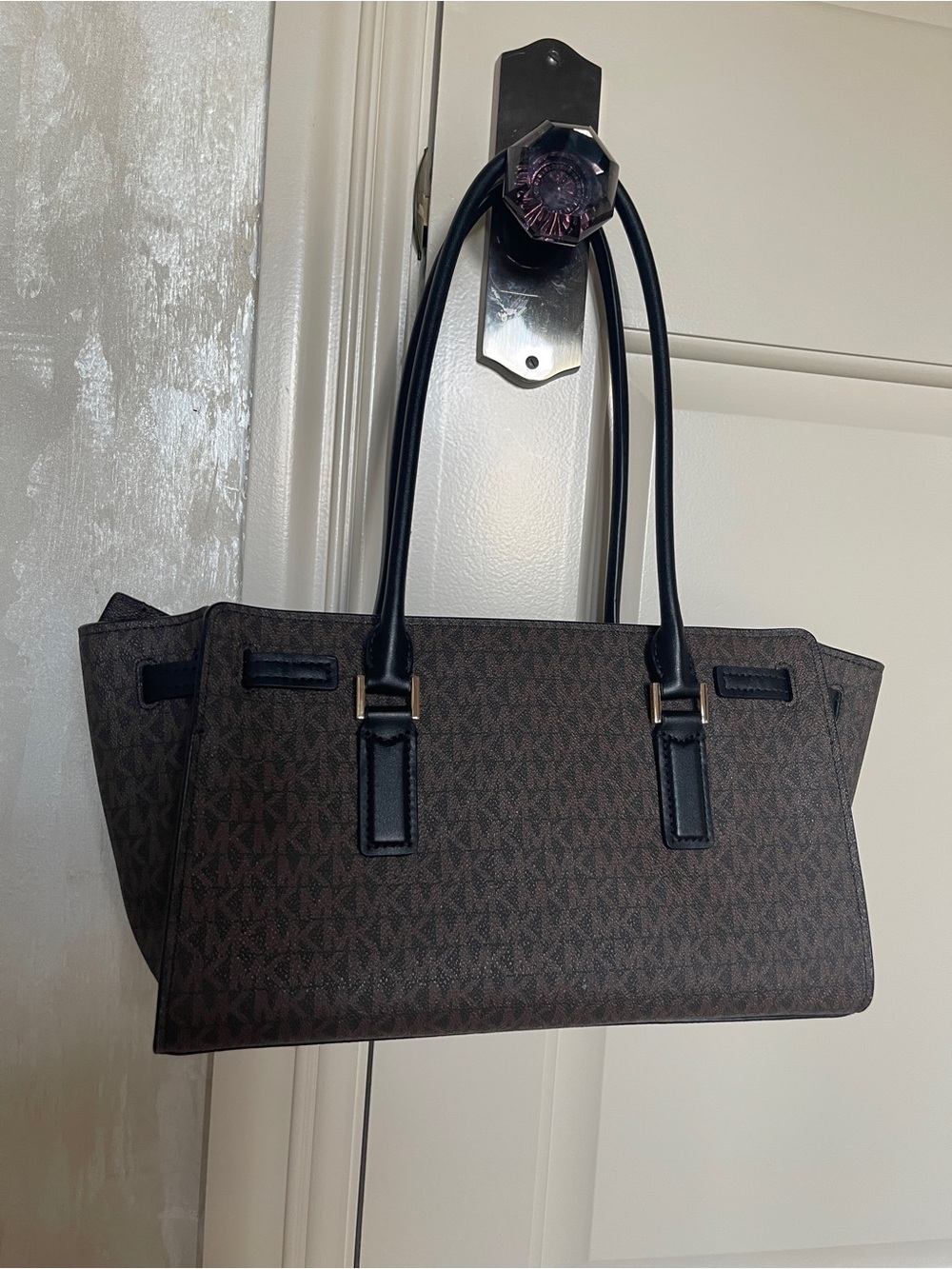 Michael Kors Brown Monogram Tote with Black Handles - Picture 2 of 8